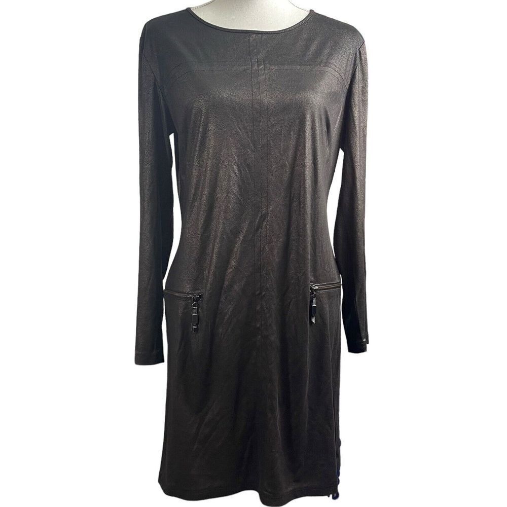 Insight New York Dress Size 6 Black Faux Leather Long Sleeve Zipper Pockets‎
